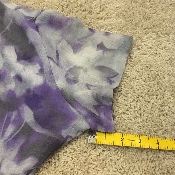 Vintage Y2K Chiffon Floral Watercolour Short Sleeve Button Up Pintuck Shirt - Picture 16 of 16